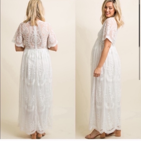 PinkBlush White Lace Mesh Maternity Maxi D… - Picture 1 of 14